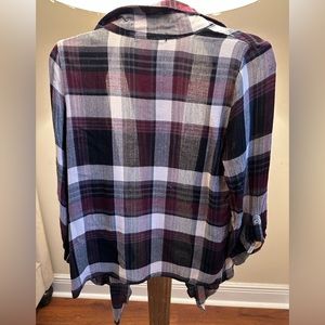 Woman’s burgundy flannel